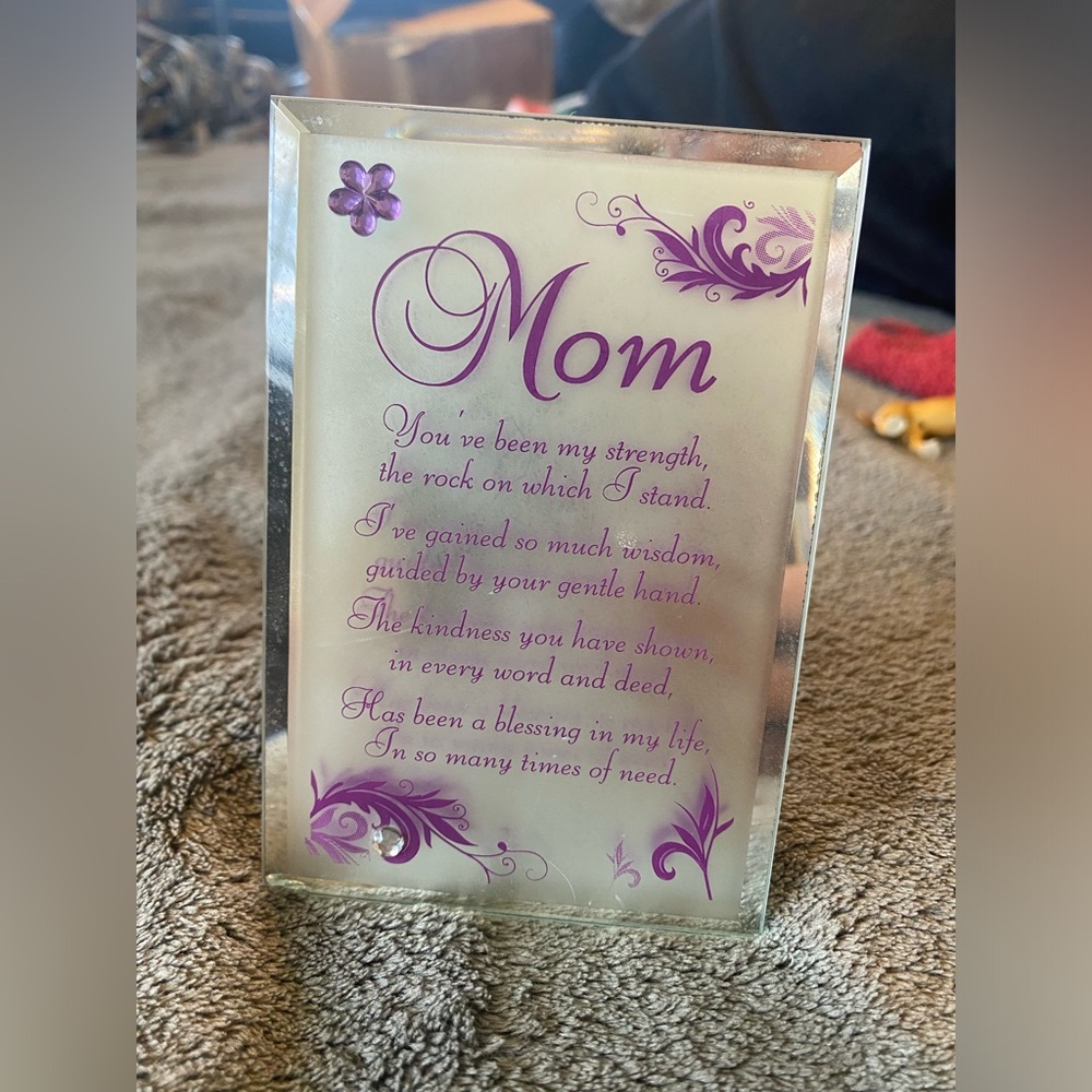 Purple Floral Glass Plaque for Mom